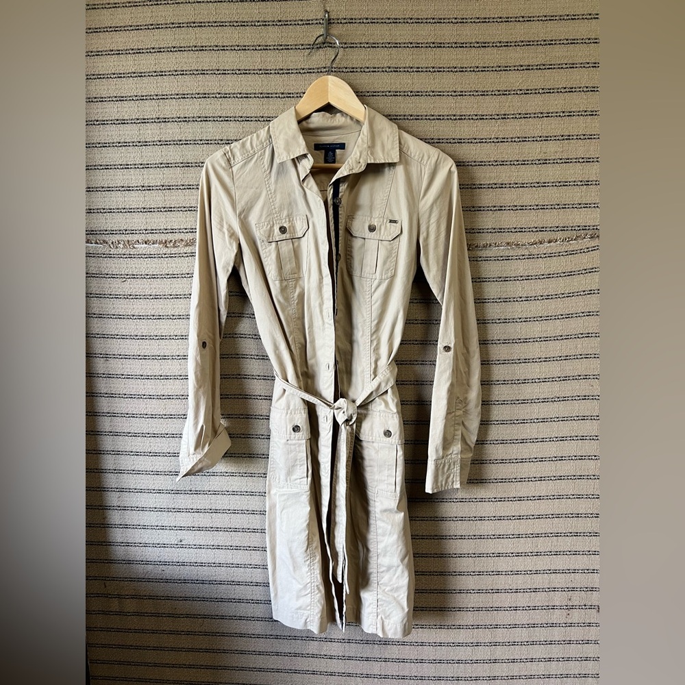 Tommy Hilfiger Tan Belted Collared Shirt Dress